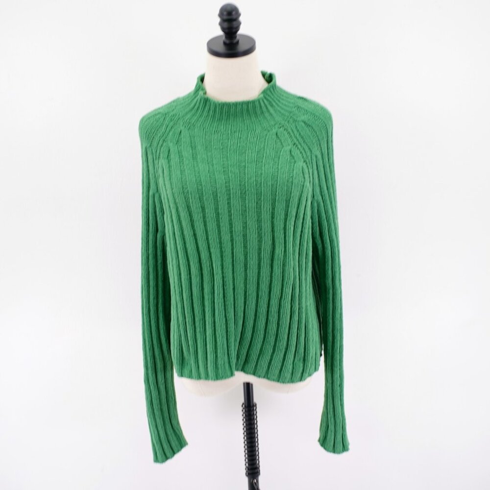 American Eagle Cableknit Mock Neck Green Large Pullover Sweater